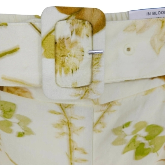 INC Pleated Shorts Linen Butter Yellow High Rise Camille Botanic Floral Belted - Picture 3 of 9